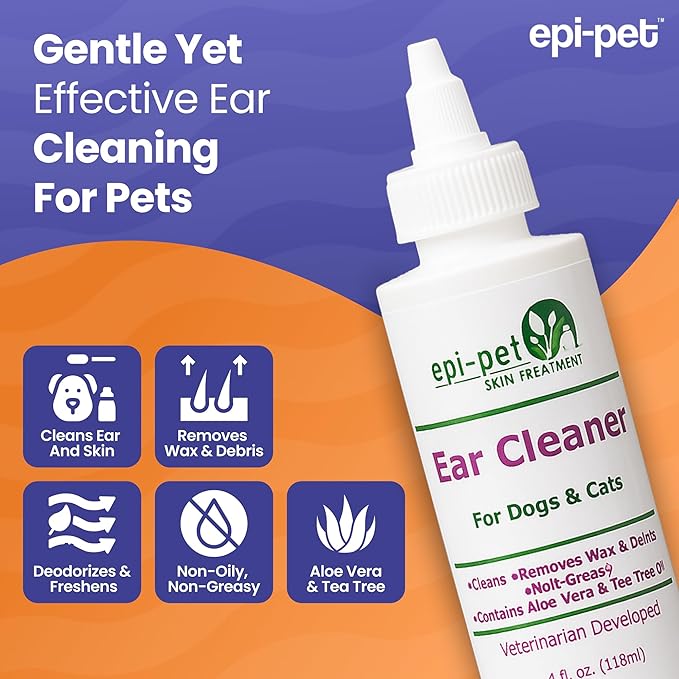 Dog &amp; Cat Ear Cleaner Solution with Aloe Vera &amp; Tea Tree Oil – Removes Itchy Ear Wax, Debris, Odor – Ears Wash, Drops &amp; Flush for Pets, Dog Ears Cleaning, Cat Cleaner (4 oz- Pack of 3)