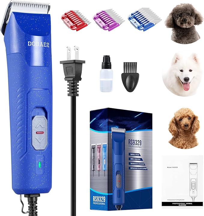 Professional Dog Grooming Electric Corded Clipper Super 2-Speed,Low Noise,Cool &amp; Quiet Running Design for Thick Heavy Coats,Dogs,Cats and Other Animal (Blue)