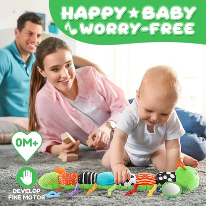 Baby Toys 0-6-12 Months,Musical Caterpillar Stuffed Animals Activity Infant Toys with Crinkle,Rattles,Mirror&amp;Pull String,Muti-Sensory Toys Gifts for Newborn Tummy Time,Green,Knot prolegs