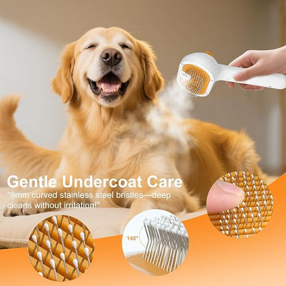 Pet Steam Brush for Dog &amp; Cat – 3-in-1 Spray Hair Removal Comb – Steam for Shedding &amp; Grooming – Water Brush for Long &amp; Short Haired Pets – Spritz Defur Comb – Includes 2*Waterless Shampoo