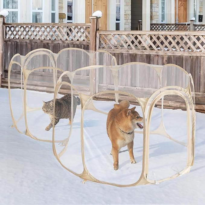 Cold Resistant Cat Playpen PVC Dog Playpen - Portable &amp; Foldable Indoor Outdoor Puppy Playpen - Insulated 2-Room Dog TentCrate Cage Kennel, Playpen for Kitten, Small Animals Play Pen