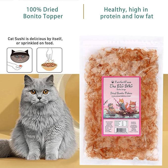 Purrfectpaws Premium Dried Bonito Flakes: Delicious Treats for Dogs &amp; Cats - All-Natural and High in Protein - 4oz Bag