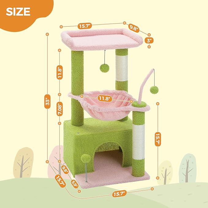 PEQULTI 4-in-1 Multi-Level Cat Tower, 33&