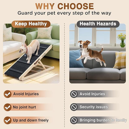 2025 Upgraded Dog Steps for Bed &amp; Couch - 2-in-1 Dog Stairs/Ramp for Small to Large Breeds - 45.3" Long Adjustable 14"-26" Up to 200LBS - Folding Portable Wooden Pet Stairs for high Bed Couch Car