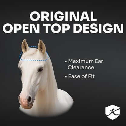 Kensington Signature Fly Mask with Removable Nose — Protects Horses Face and Nose from Biting Insects and UV Rays While Allowing Full Visibility — Ears and Forelock Able to Come Through The Mask