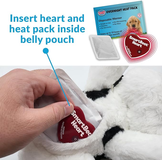 Special Edition Snuggle Puppy Toys - Heartbeat Puppy for Dogs - Pet Anxiety Relief and Calming Aid - Comfort Dog Toys for Behavioral Training in Black &amp; White