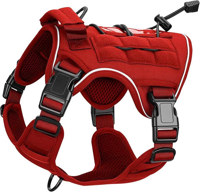 Heavy-Duty Tactical Dog Harness for Large Dogs, No Pull Adjustable Reflective Pet Vest with Molle System, K9 Military-Grade Control for Service Training, Outdoor &amp; 10+ Breeds, Red, Small