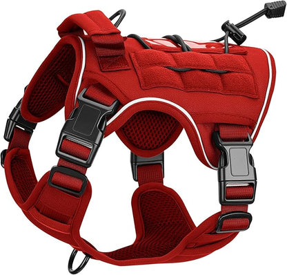 Heavy-Duty Tactical Dog Harness for Large Dogs, No Pull Adjustable Reflective Pet Vest with Molle System, K9 Military-Grade Control for Service Training, Outdoor &amp; 10+ Breeds, Red, Small