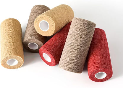 WePet Pet Wrap, Self-Adhesive, Only Sticks to Itself, Non-Woven Tape for Dog Legs, Paws, Wounds, First Aid Cohesive Gauze for Horse, Cat, Bird, Animal, 6 Rolls, 4 Inch, Solid Color A
