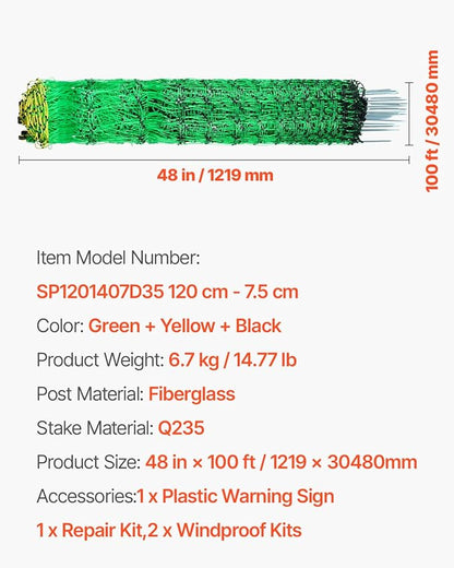 VEVOR Electric Fence Netting, 48" H x 100&