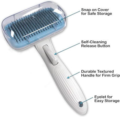 Pets First Premium Dog Brush &amp; CAT Brush Self Cleaning Dog Slicker Hair Brush Easy to Clean Best Pet Grooming Brushes Shedding Grooming Tools for Dogs and Cats. Beautiful Gift for The Groomer!