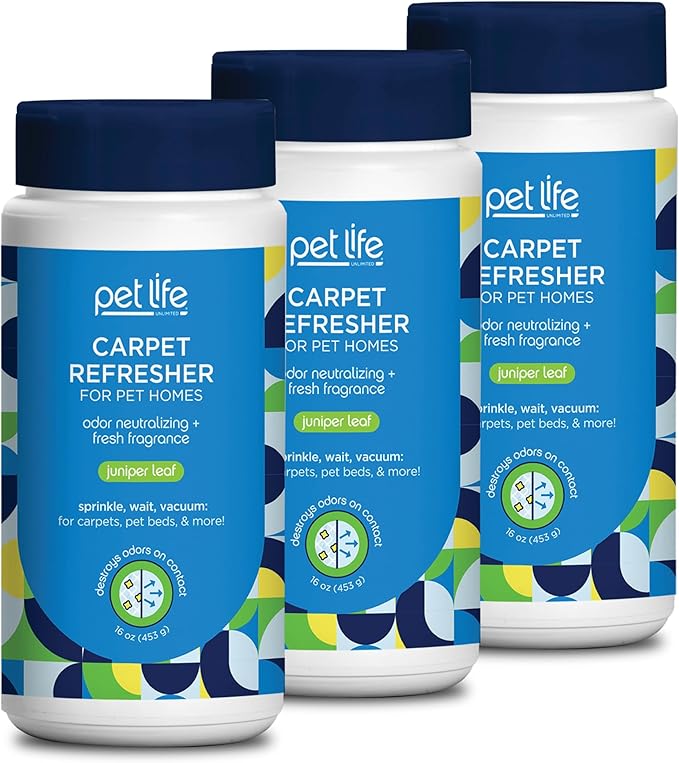 Pet Life Unlimited Carpet Refresher &amp; Deodorizer Powder - Pet Safe, Plant-Based Juniper Leaf Scent, Made in USA - 16oz (Pack of 3)
