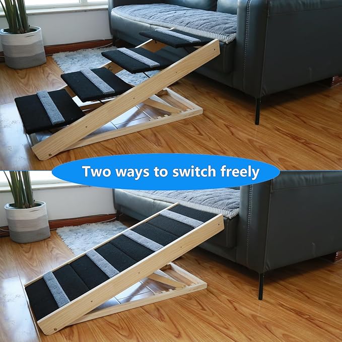 Upgrade 2-in-1 Pet Ramp Dog Stair,Folding Pet Stairs,Portable Dog Ramp for Small&amp;Large Old Animals with Non-Slip Surface,Dog Ramp for Bed,Couch and Car,11.8" to 23.6" Height Adjustable(40×17.7)