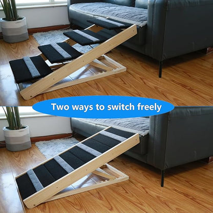 Upgrade 2-in-1 Pet Ramp Dog Stair,Folding Pet Stairs,Portable Dog Ramp for Small&amp;Large Old Animals with Non-Slip Surface,Dog Ramp for Bed,Couch and Car,11.8" to 23.6" Height Adjustable(40×17.7)