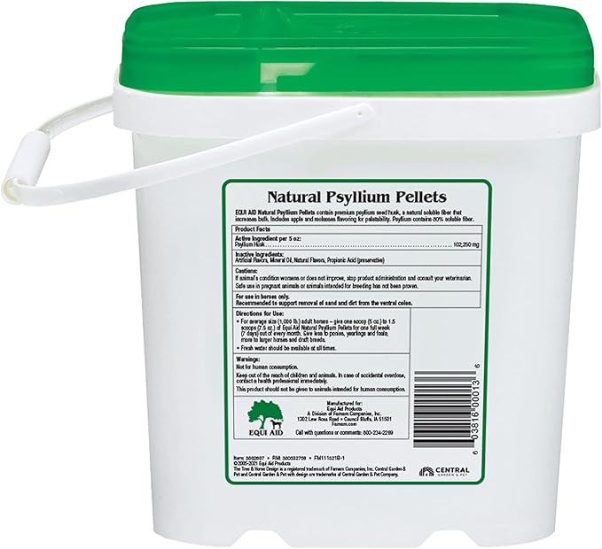 Farnam Equi Aid Natural Horse Psyllium Pellets Supplement for Horses, Supports Removal of Sand &amp; Dirt From the Ventral Colon, 5 Pound, 16 Scoops