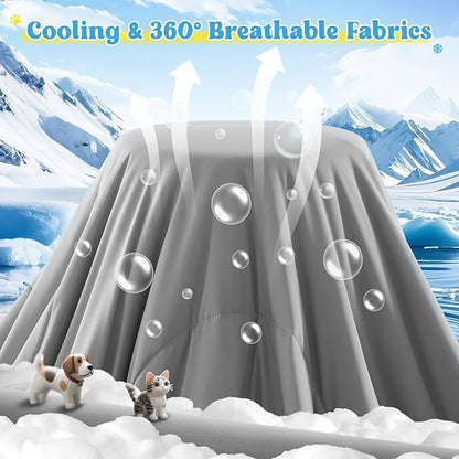 Cooling Blanket for Dogs, Lightweight &amp; Durable Dog Cooling Mat, Q-MAX>0.45 Soft Breathable Pets Comforter for Couch, Bed &amp; Car Essential - Light Grey 30x40 Inches