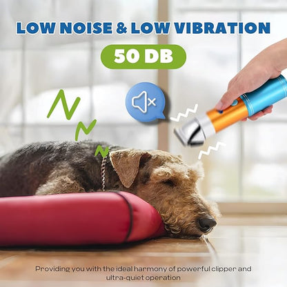 Dog Clippers for Grooming Cordless 400W with Rechargeable 5h-Standby Battery, Low Noise < 50db, Heavy-Duty Pet Hair Shaver Kit, with 2 Sharp &amp; Detachable Blades of 3MM&amp;6MM, Blue