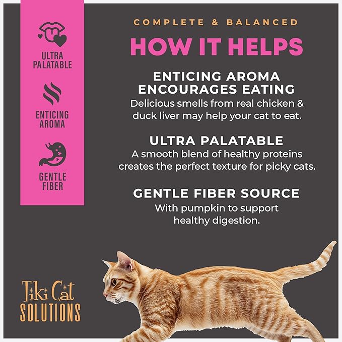 Tiki Cat Solutions Fussy Mousse, Duck Liver &amp; Egg, Specially Formulated to Support Healthy Digestion, Functional Wet Cat for Adult Cats, 2.4 oz. Pouch (12 Count)