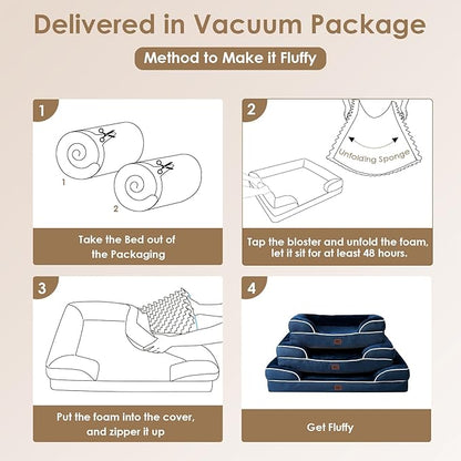 EHEYCIGA Orthopedic XL Dog Beds, Waterproof Memory Foam Dog Bed for Extra Large Dogs, Non-Slip Bottom and Egg-Crate Foam Big Pet Couch Bed with Washable Removable Cover, Navy