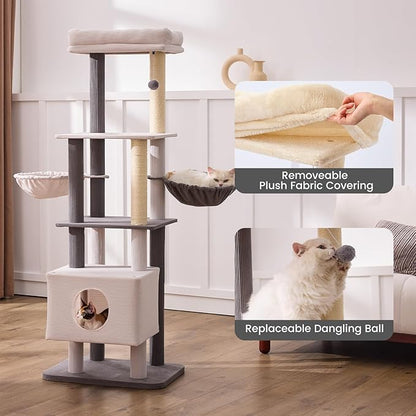 Gardner Pet 65in Heavy Duty Cat Tree Tower for Large Cats, Multi-Level Cat Furniture with Replaceable Sisal Scratching Post, Hammock | Extra-Large Platform &amp; Condo Easy to Clean (Corduroy)