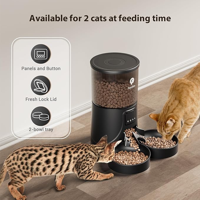 Automatic Cat Feeder for 2 Cats: 2.4Ghz WiFi Smart APP Remote Control- Timer Food Dispenser 1-10 Meals Per Day- Auto Pet Feeder for Cats and Small Dog Indoor- Detachable Clean&amp; Dual Power