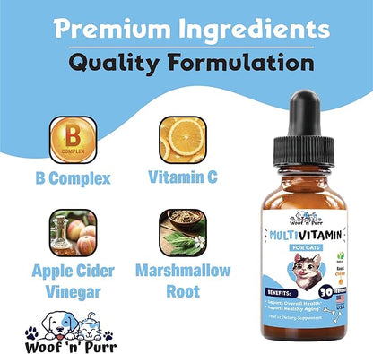 Cat Multivitamin - Promotes Healthy Skin &amp; Coat, Joint Support, Longevity &amp; More - Cat Vitamins - Cat Supplements &amp; Vitamins - Cat Vitamins for Indoor Cats - Kitten Vitamins - Cat Immune Support - 1oz