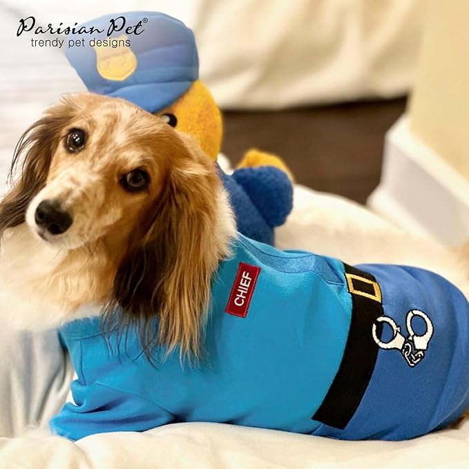 Parisian Pet Dog Shirt - Embroidered Police Costume - 100% Cotton &amp; Polyester Pet Clothes - Sleeved Cop Costume - Blue Large Dog XL