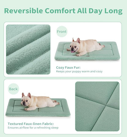 Made4Pets Dog Crate Pad Bed for Medium Dogs, Washable &amp; Reversible, Anti-Slip Kennel Mat for Cozy Sleeping, Soft Fluffy Dog Bed for Indoor &amp; Outdoor Use, 29"x21", Green