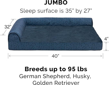 Furhaven Cooling Gel Dog Bed for Large Dogs w/ Removable Bolsters &amp; Washable Cover, For Dogs Up to 95 lbs - Plush &amp; Almond Print L Shaped Chaise - Blue Almonds, Jumbo/XL