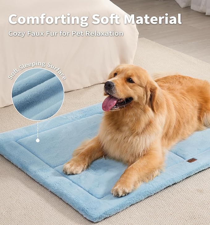Made4Pets Dog Crate Pad Bed for Large Dogs, Washable &amp; Reversible, Anti-Slip Kennel Mat for Cozy Sleeping, Soft Fluffy Dog Bed for Indoor &amp; Outdoor Use, 44"x32", Blue