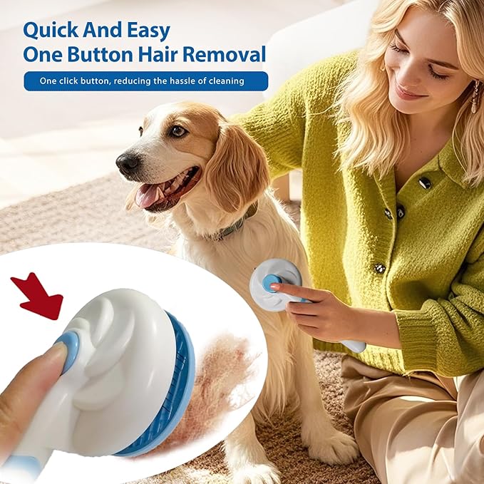 4Piece Dog Grooming Brush Set with Grooming Gloves, Deshedding Comb &amp; Massage Bath Brush - Multifunctional Pet Hair Removal Tools for Shedding, Bathing, Brushing (Blue)