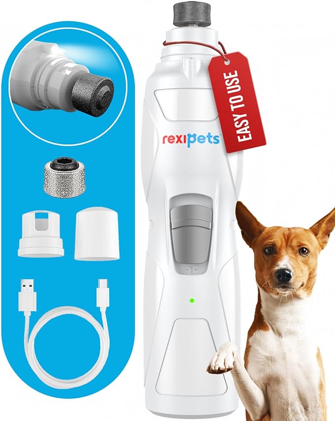 Cat and Dog Nail Grinder - Rechargeable Electric Pet Nail Clipper &amp; Trimmer- Painless Paws Grooming - Quiet 2-Speed Motor. 3 Size Ports for Small, Medium, Large Pets- Up to 4 Hours of Charge