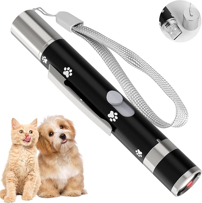 Cat Toys, USB Rechargeable Interactive Cat Mouse Toys, 3 Light Modes &amp; 5 Adjustable Patterns, Portable Kitten Toy for Indoor Cats &amp; Dogs, Training &amp; Exercise Fun