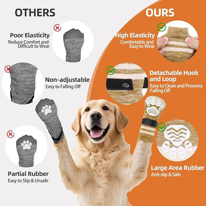 PUPTECK Non-Slip Dog Socks to Prevent Licking Paws, Double Sides Dog Boots &amp; Paw Protectors Booties Traction on Hardwood Floors Hot Pavement with Grippers, for Small Medium Large Senior Dogs, Khaki L