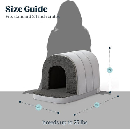 Orthopedic Dog Bed House - Dog House Indoor with Egg-Crate Foam - Tent Bed with Waterproof Lining &amp; Nonskid Bottom, Ideal for Small Breeds &amp; Fits 24-Inch Crate - 23"x16", Charcoal