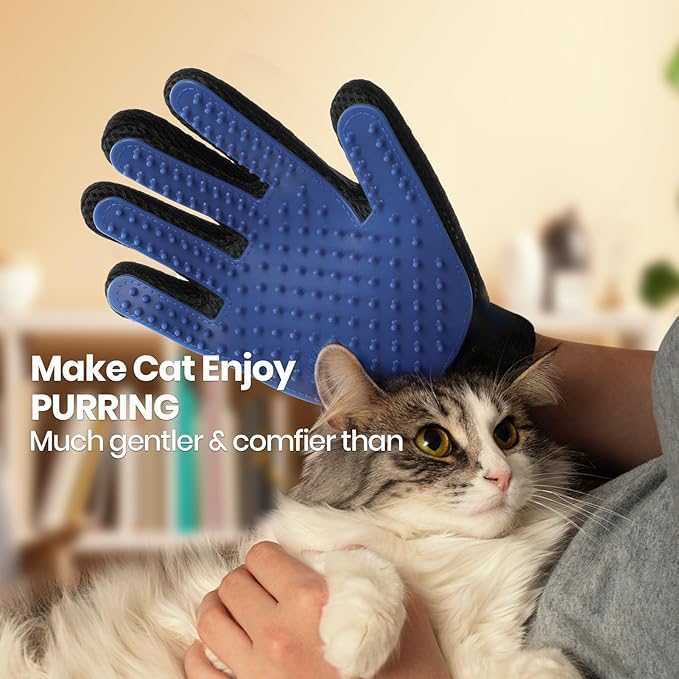 Pet Hair Remover Glove - Gentle Pet Grooming Glove Brush - Deshedding Glove - Massage Mitt with Enhanced Five Finger Design - Perfect for Dogs &amp; Cats with Long &amp; Short Fur - 1 Pack (Right-Hand), Blue