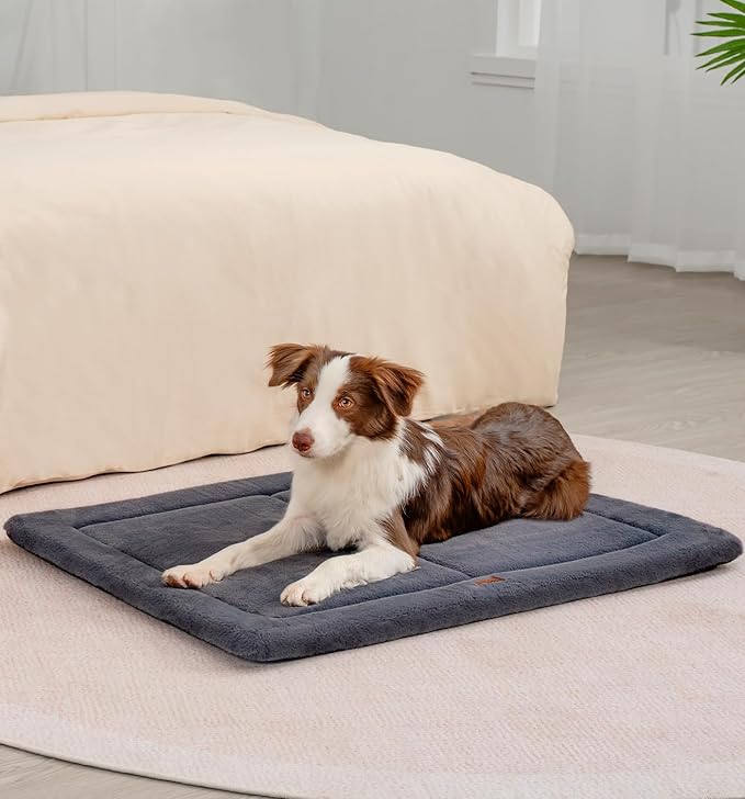 Made4Pets Dog Crate Pad Bed for Medium Dogs, Washable &amp; Reversible, Anti-Slip Kennel Mat for Cozy Sleeping, Soft Fluffy Dog Bed for Indoor &amp; Outdoor Use, 29"x21", Dark Gray
