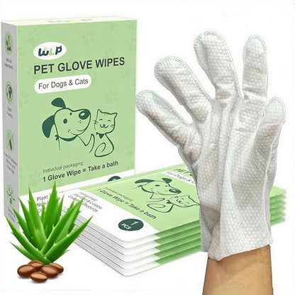 WLP Pet Glove Wipes for Dogs &amp; Cats, Cleaning Deodorizing Hypoallergenic Hydrating Grooming Wipes, Individually Wrapped, Enriched with Aloe &amp; Jojoba Oil for Daily Care, Traveling (6 PCS)