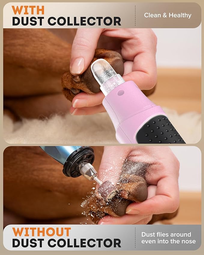 YABIFE 7-Speed Pet Nail Grinder with Light – Heavy Duty, Whisper Quiet Nail Trimmer for Dogs, Cats, Birds &amp; Small Animals – Single-Handed Operation