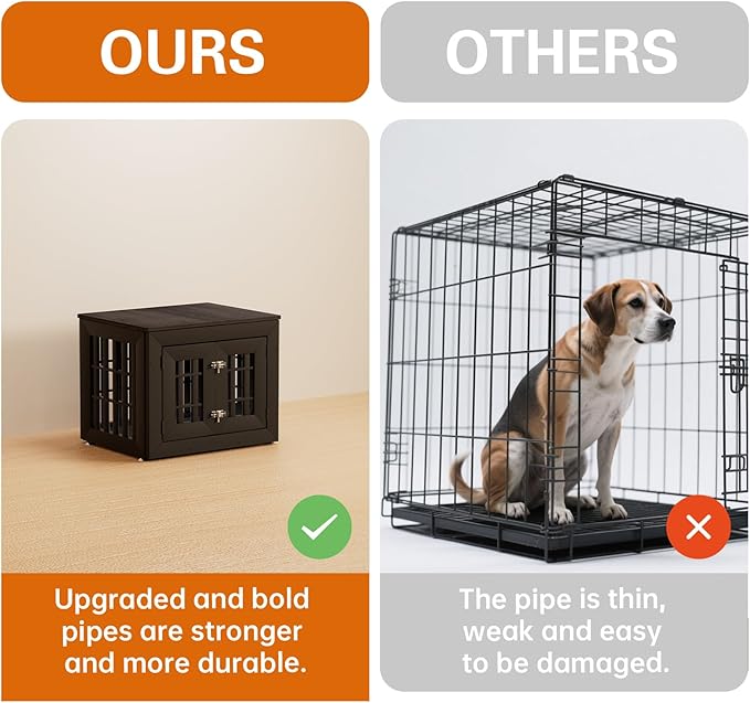 26" Heavy Duty Dog Crate Furniture for Small,Medium and Large Dogs,Rustic Wooden Dog Cage Kennel Indoor Furniture with Waterproof Top,Decorative Pet House Side End Table (Black &amp; Grey)