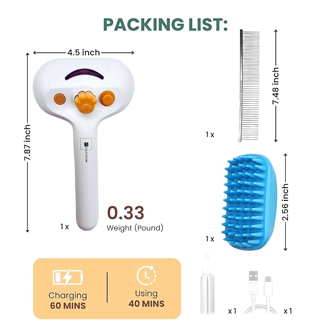 Self Cleaning Steam Brush for Cat Dog, 4 in 1 Pet Brushes for Shedding &amp; Grooming, Bath Massage &amp; Water/Mist Slicker Brush for Long Haired Cats &amp; Dogs- Pet Grooming Brushes with Spray for Cats