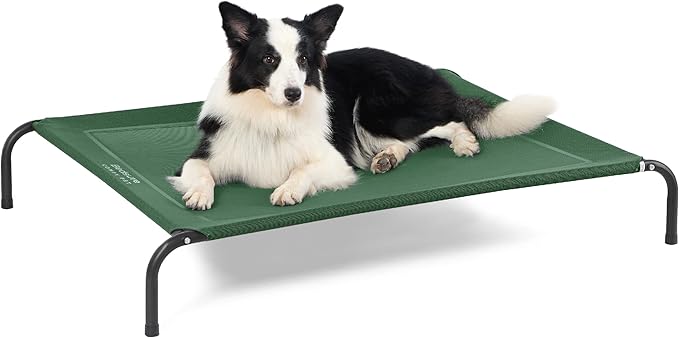 Bedsure Outdoor Elevated Dog Bed Large Sized Dog, Portable Indoor &amp; Outdoor Cooling Raised Cot Pet Hammock Bed with Skid-Resistant Feet, Frame with Breathable Mesh, Green, 49 inches