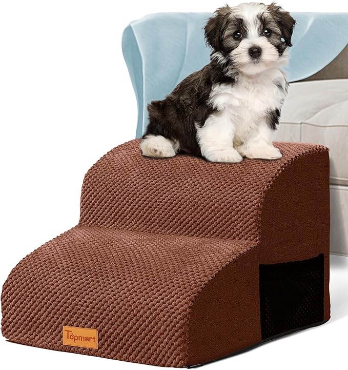 Topmart High Density Foam Pet Steps 2 Tiers,11.8" High,Non-Slip Dog Stairs &amp; Ramp,Soft Foam Dog Ladder,Best for Injured,Older Cats,Pets with Joint Pain,Suitable for Low Sofas,Stairs,Lower Place