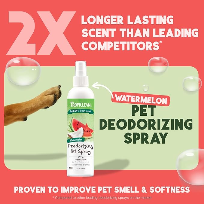 TropiClean Watermelon Cat &amp; Dog Deodorizing Spray | Cat &amp; Dog Grooming Supplies | 8 oz | Made in the USA