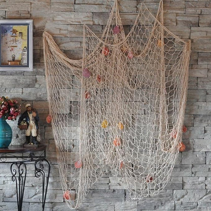 Nature Fish Net Wall Decoration with Shells, Ocean Themed Wall Hangings Fishing Net Party Decor for Pirate Party,Wedding,Photographing Decoration