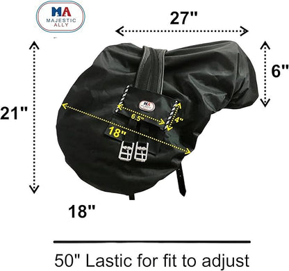 Majestic Ally Nylon Waterproof Fleece Lined Ride On English Saddle Cover-Multiple Color (Hunter Green)