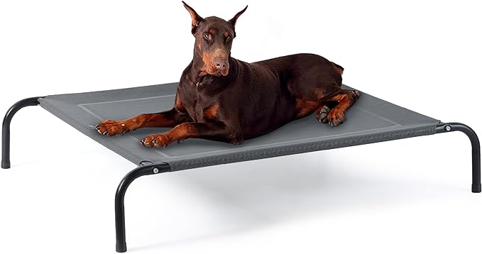 Bedsure Outdoor Elevated XL Dog Bed, Portable Indoor &amp; Outdoor Cooling Raised Cot Pet Hammock Bed with Skid-Resistant Feet, Frame with Breathable Mesh, Grey, 54 inches