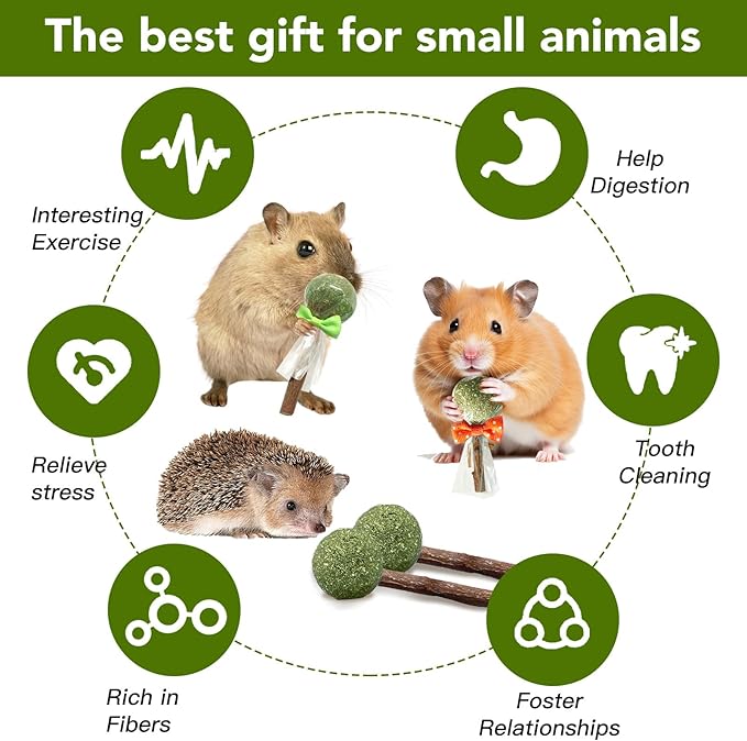18-Pack Natural Alfalfa &amp; Apple Wood Chew Lollipops for Small Pets - Healthy Dental Toys for Hamsters, Rabbits, Guinea Pigs, Chinchillas