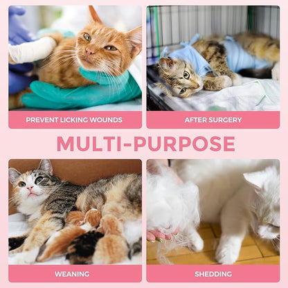 Dotoner Cat Surgery Recovery Suit for Female Male Anti-Licking Pet Surgical Pajamas Long Sleeve Prevent Shedding Cat Spay Recovery Suit&amp;E Collar Alternative Bodysuit for Cats