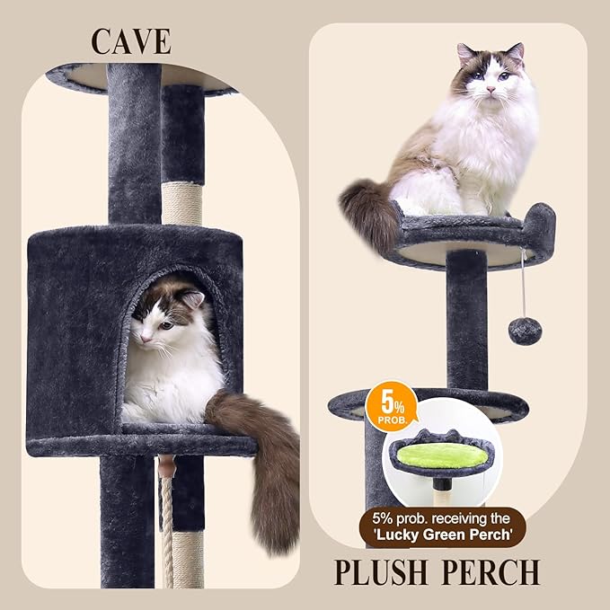Globlazer Artistic Curved Cat Tower for Small Cats (Under 12 lbs), 81-inch Slim Design Cat Tree with Space-Saving Design, Indoor Cat Condo with Hammock &amp; Tunnel, C81, Dark Gray, Non-Large Cats